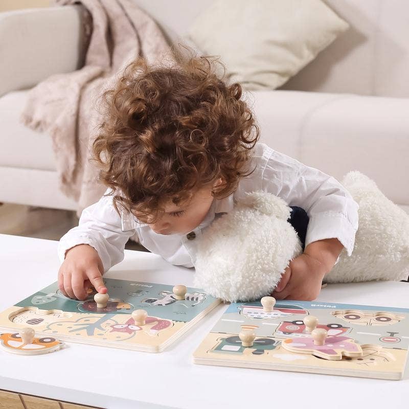 Wooden Transportation Vehicles Flat Puzzle for 18+ Months - Imagination Wooden Toys
