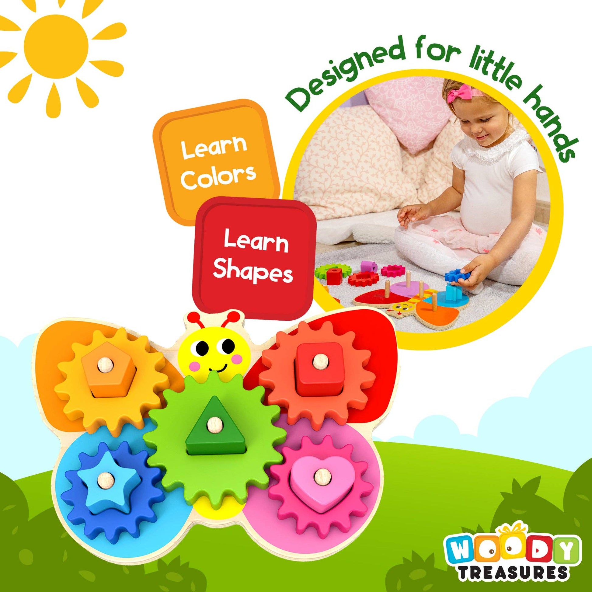 Butterfly Gear Game Wooden Toy for Toddlers - Woody Treasures - Imagination Wooden Toys