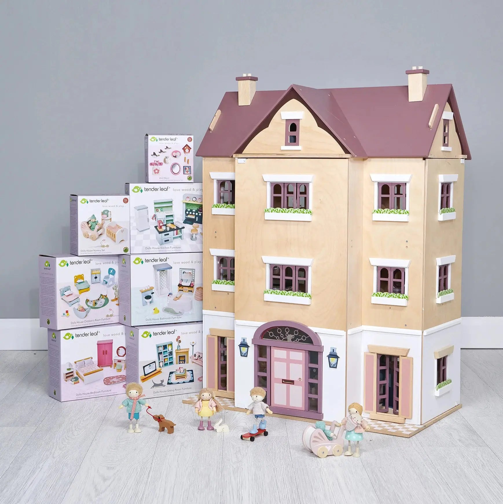 Fantail Hall Deluxe Large Wooden Dolls House with Furniture Bundle