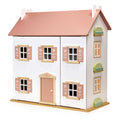 Mentari Clover Dolls House: Wooden Dolls House 2 Storey Playhouse with pink roof, floral window shutters, and opening front door. Ideal for ages 3+.