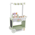 Jumbo Wooden Ice Cream Cart Stall Play Set by PolarB, featuring a pastel green and white design with toy ice cream cones and popsicles. Ideal for pretend play for kids aged 3+.