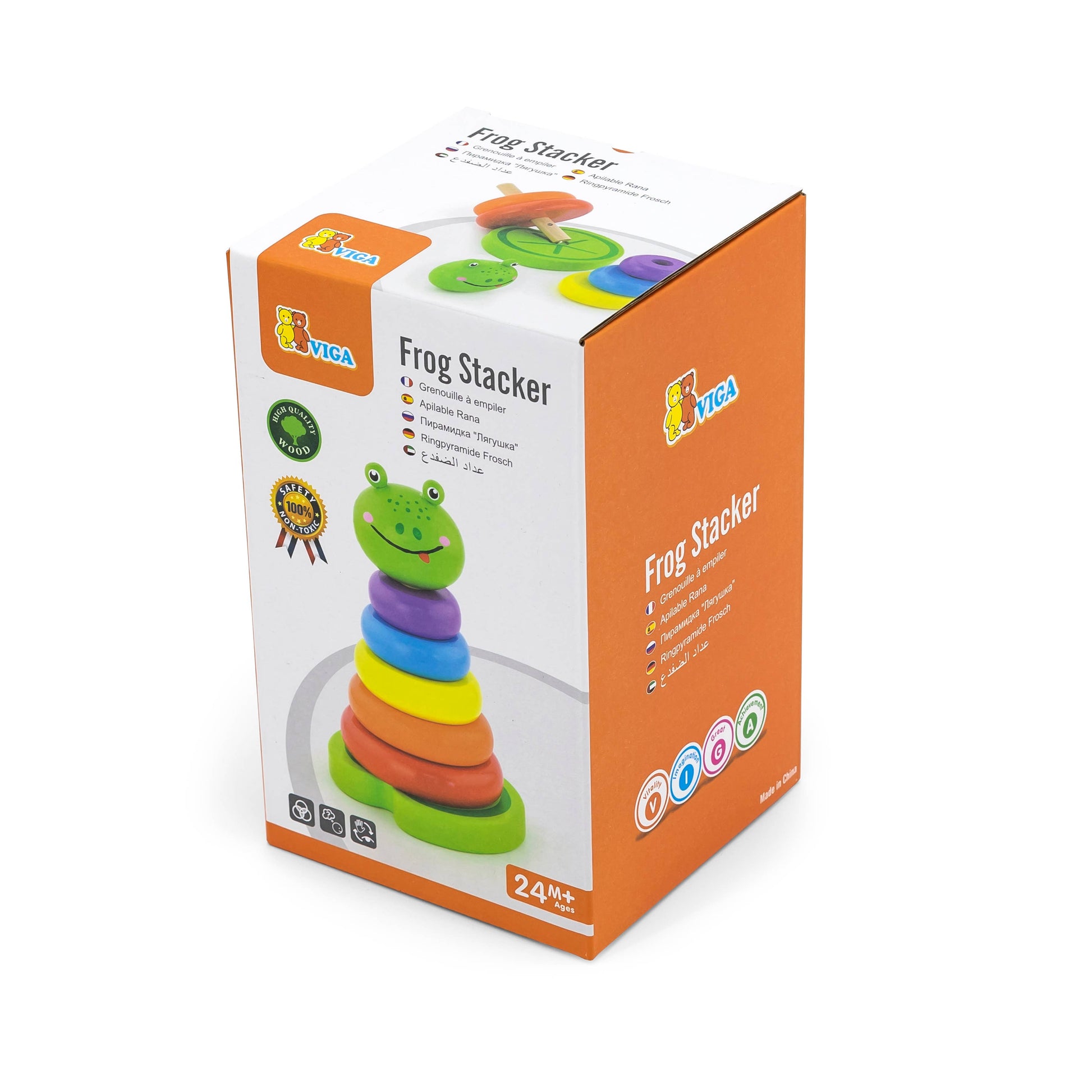 Colourful Wooden Toy Ring Tower Frog Stacker - Imagination Wooden Toys
