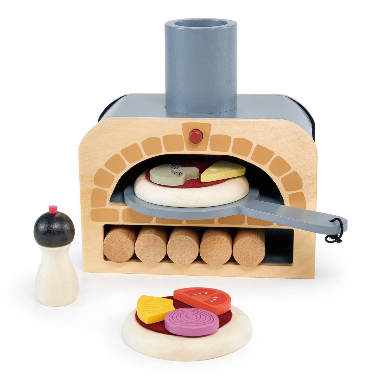 Make Me a Pizza! - Wooden Pizza Oven Toy Play Set featuring realistic oven, wooden pizza slices, and accessories for creative pretend cooking.