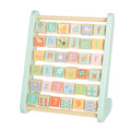 Eco-friendly Farm Animal Alphabet Abacus with rotating wooden blocks showing letters, animals, and numbers for fun learning.