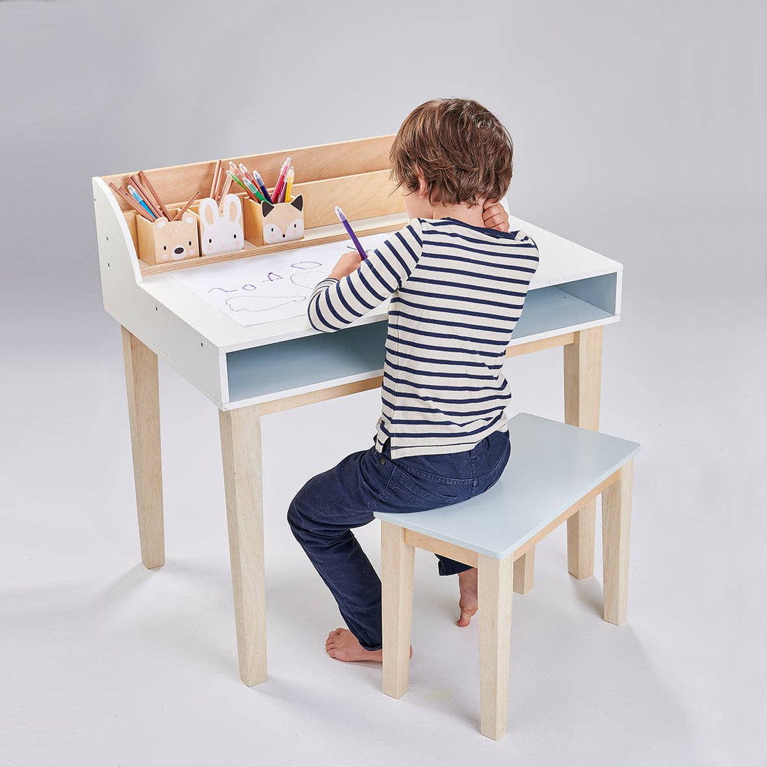 Childs Wooden Drawing Desk and Stool